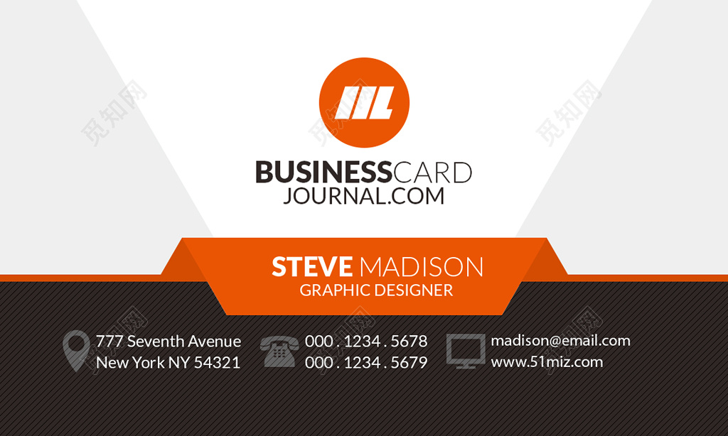 个性名片黑白橙三色干净风名片设计模板
