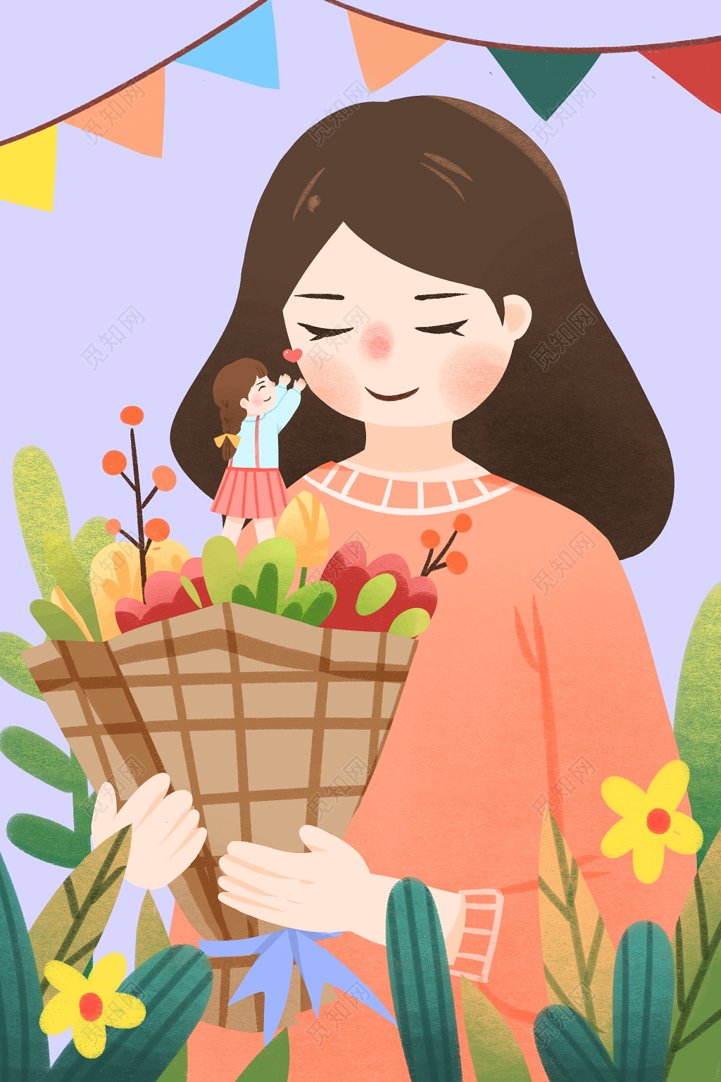 手绘风母亲节卡通可爱海报素材