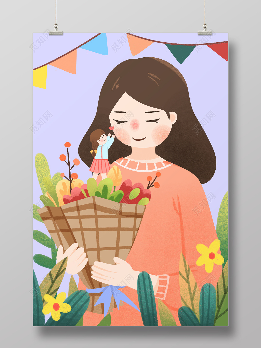 手绘风母亲节卡通可爱海报素材