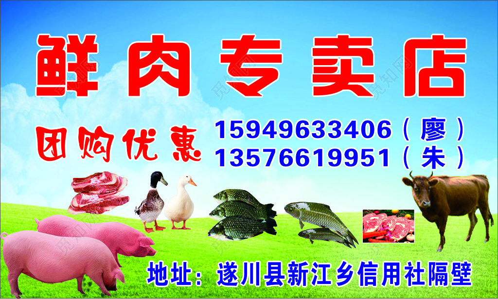 猪肉名片鲜肉专卖店团购优惠名片