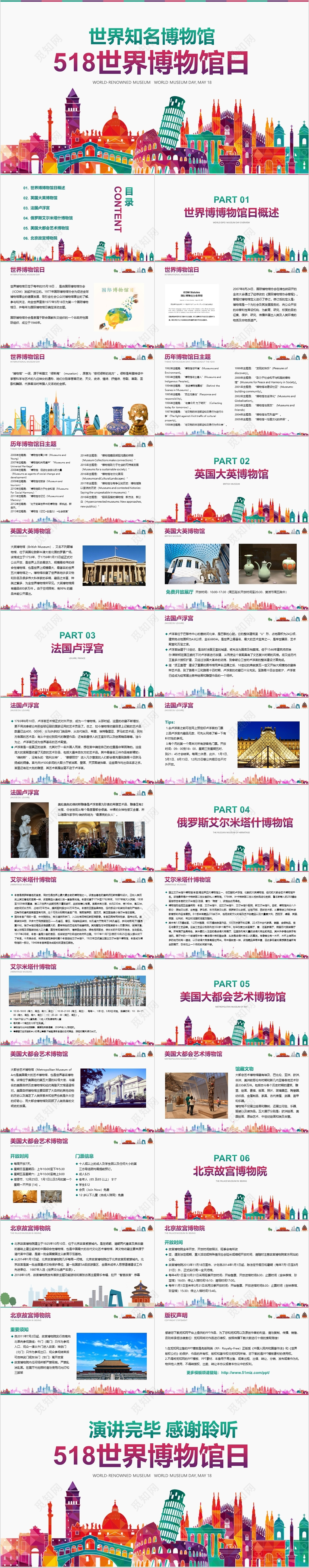 红绿水彩518世界博物馆日国际博物馆世界知名博物馆节日PPT