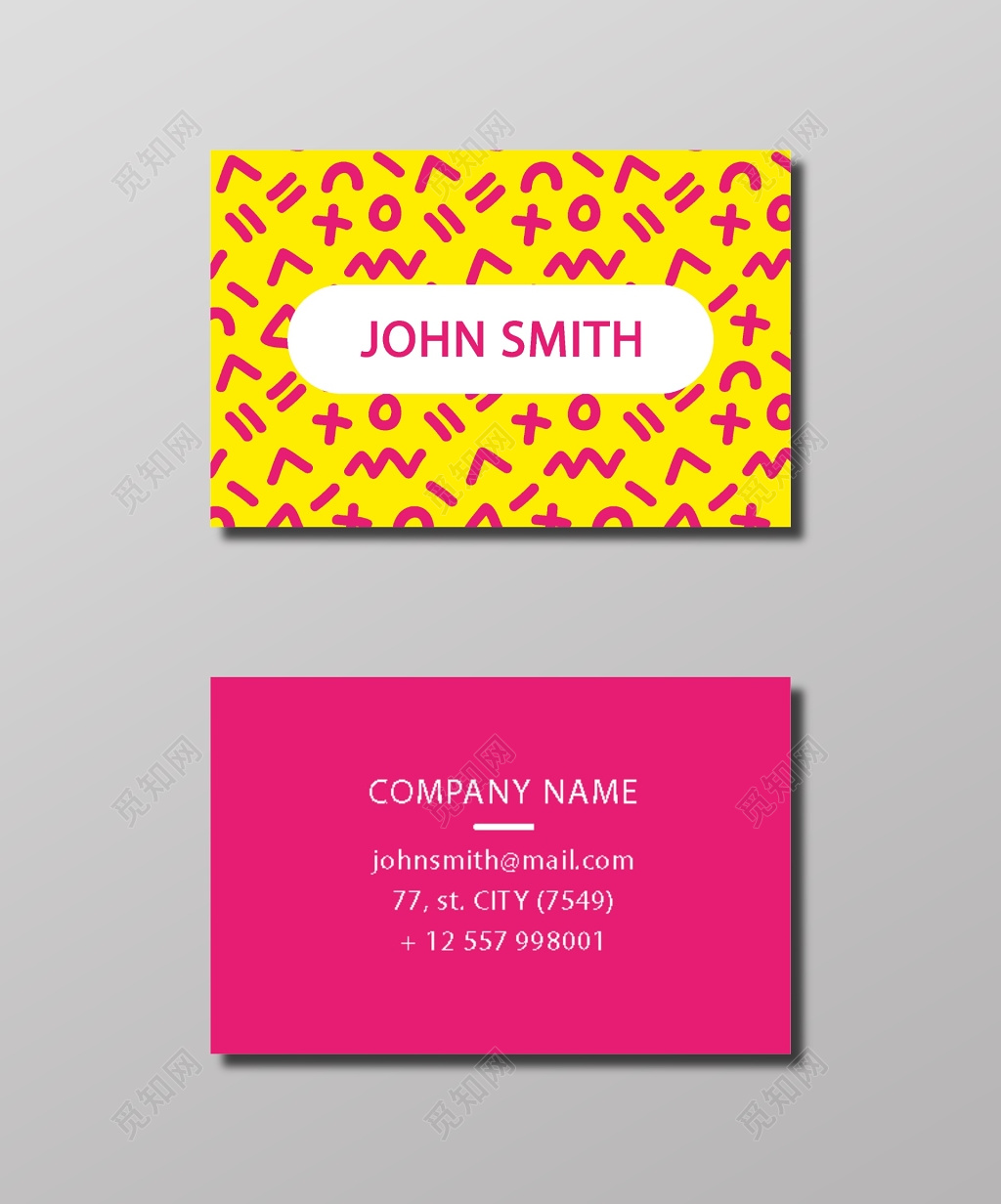 黄色玫红色亮色色彩艺术名片模版