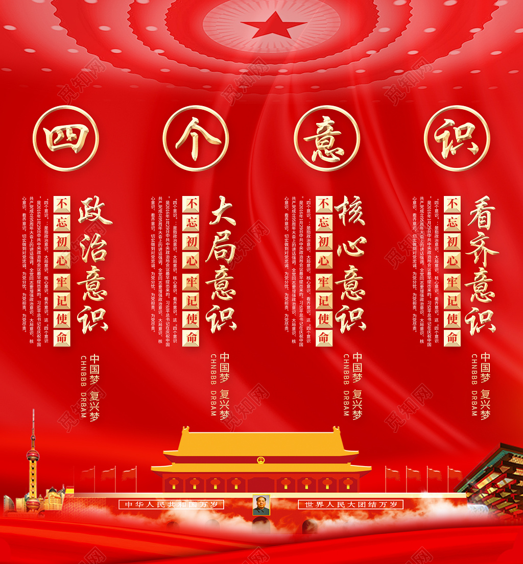 四个意识解读党建宣传挂画