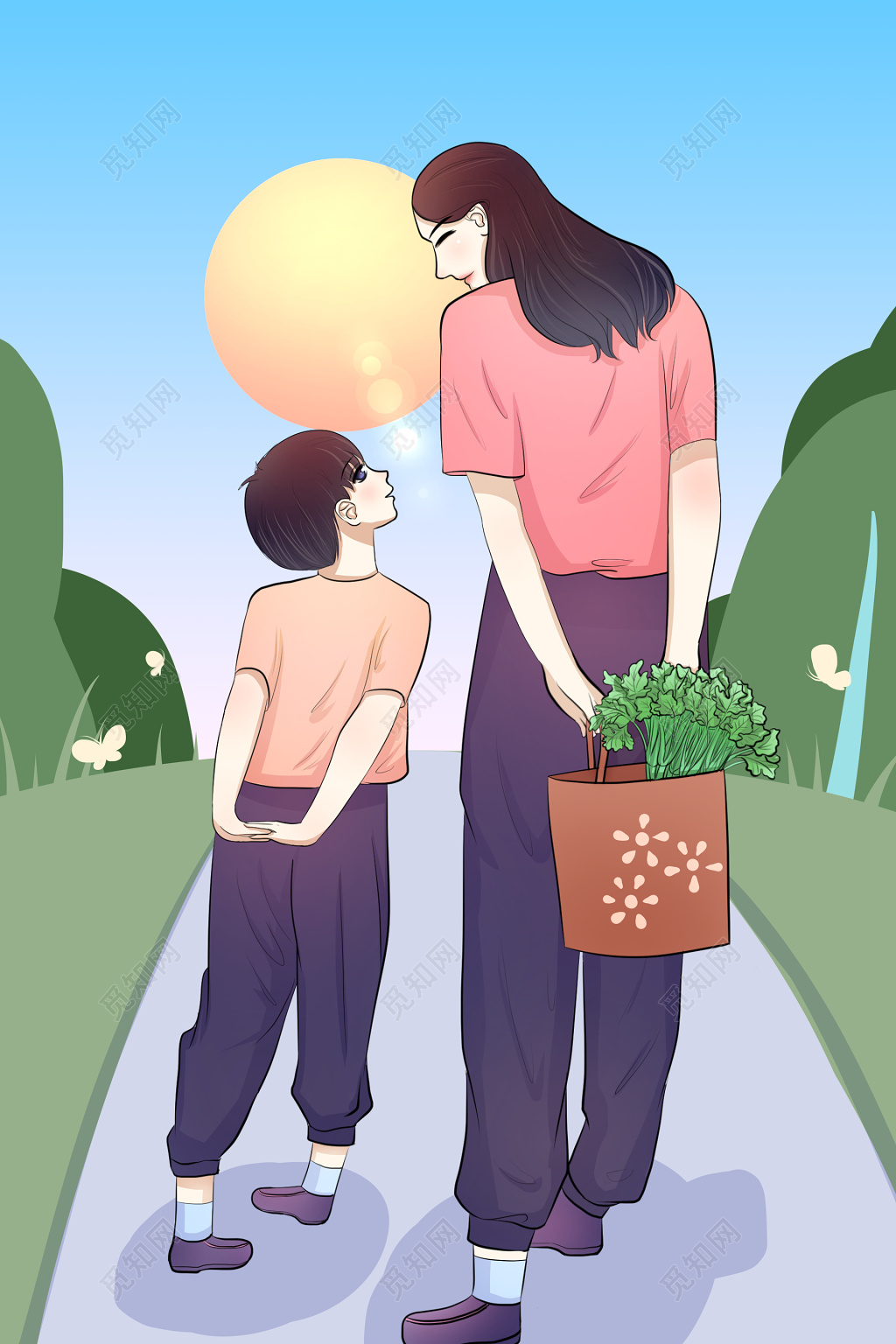 母亲节妈妈和儿子人物海报