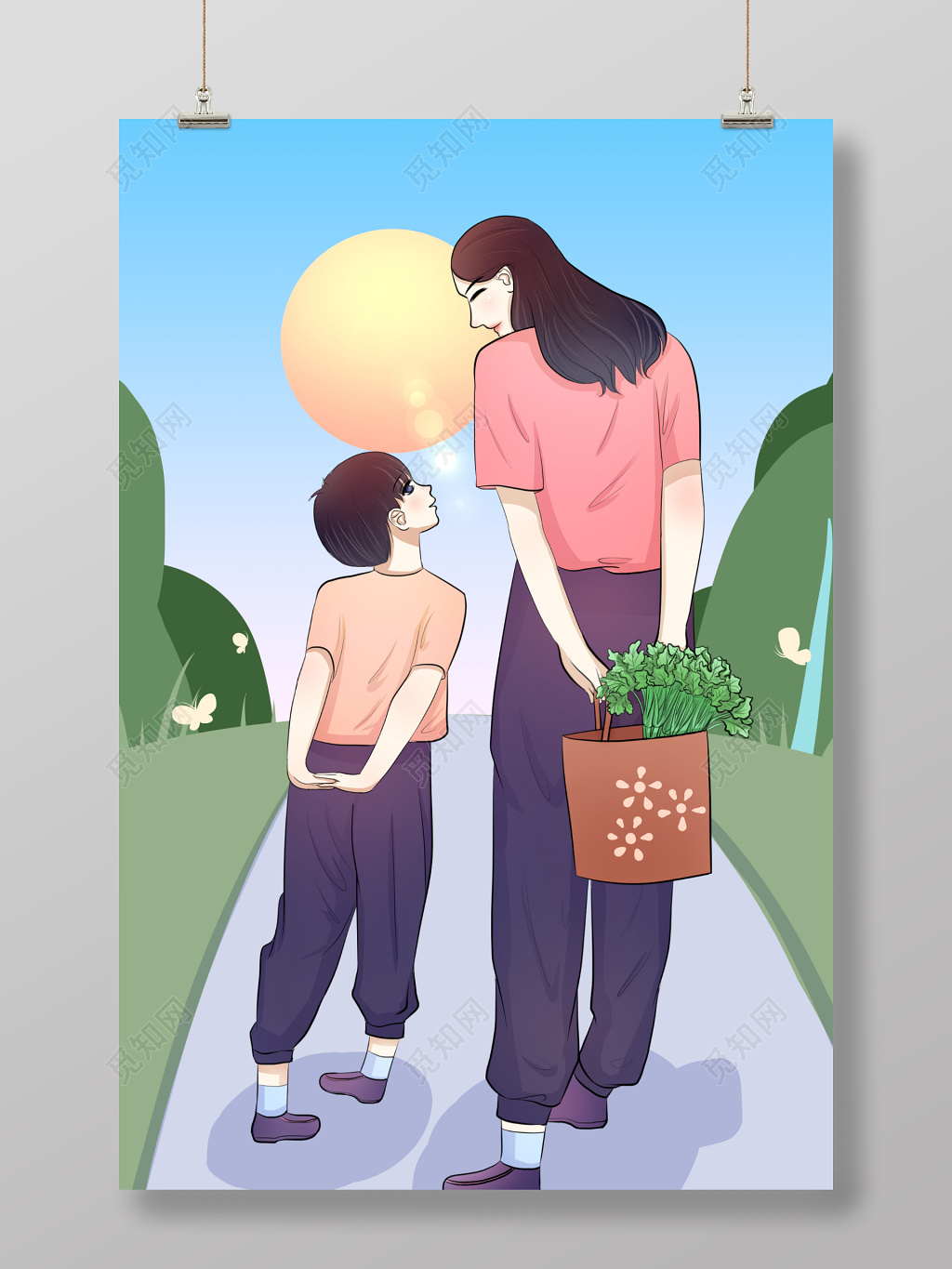 母亲节妈妈和儿子人物海报