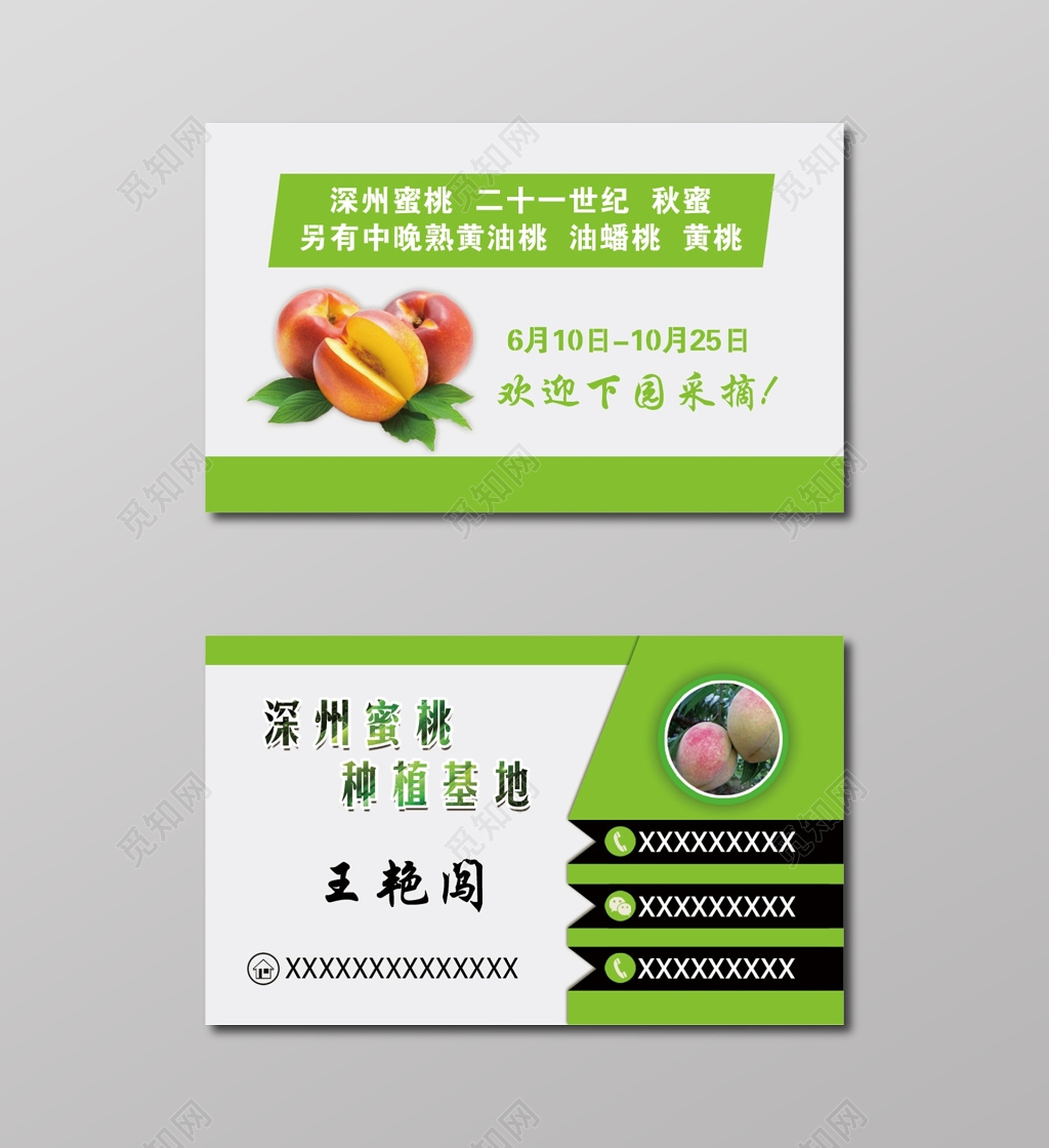 水果名片简约绿色桃园采摘