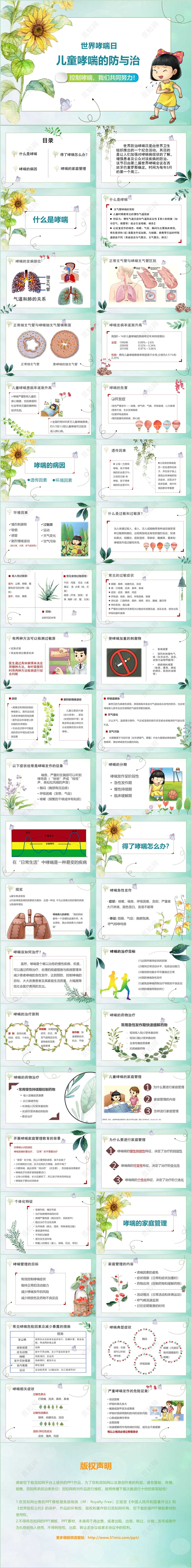 小清新卡通风格世界哮喘日儿童哮喘的预与治ppt模板
