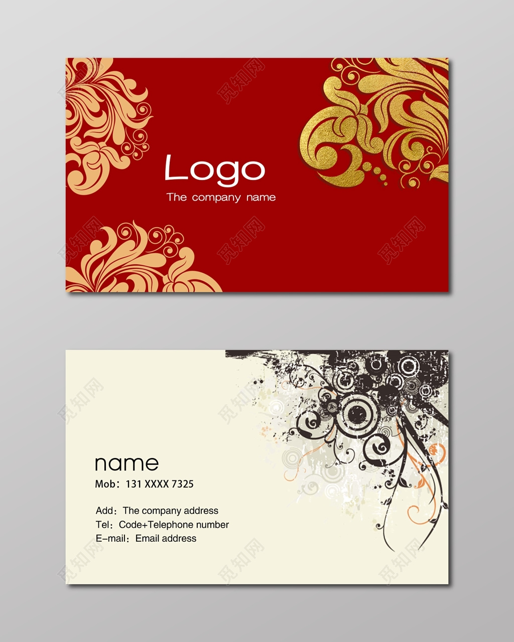 高端大气红色白色欧式名片