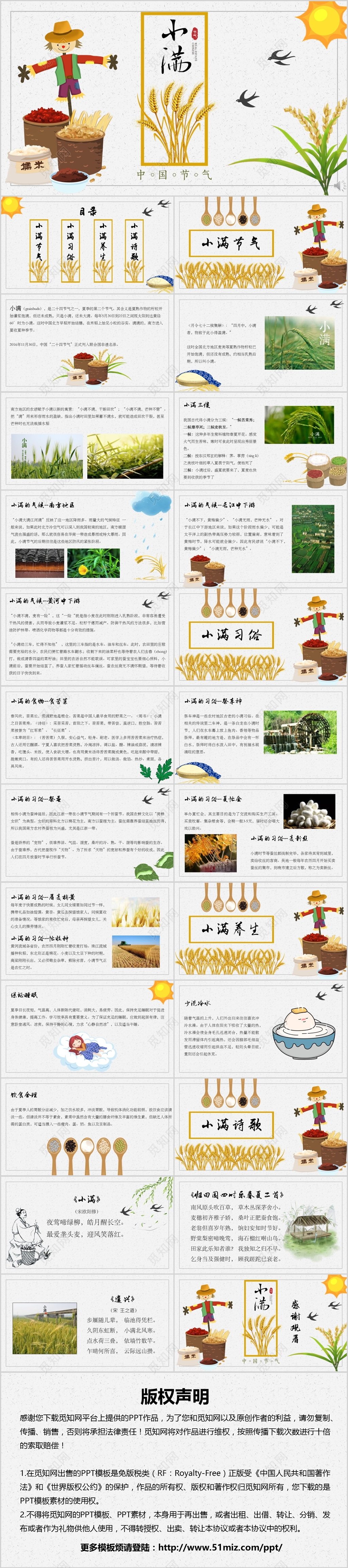 小满中国传统二十四节气文化习俗小清新中国风简约课件动态PPT