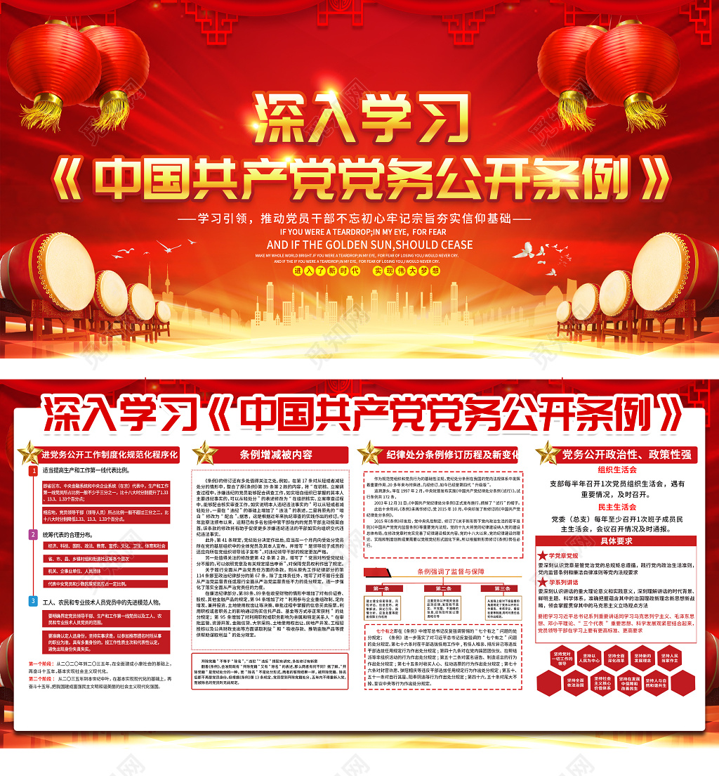 宣传栏深入学习中国共产党党务公开条例党建党课展板