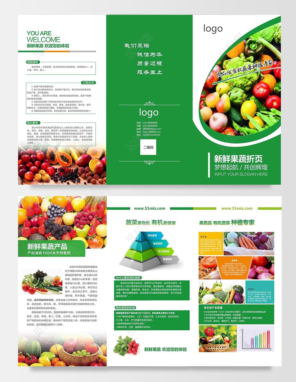 生鲜质感绿色促销三折页水果水果店鲜果促销折页三折页