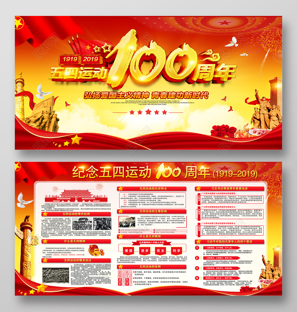 党建青年节纪念五四运动100周年宣传栏展板背景