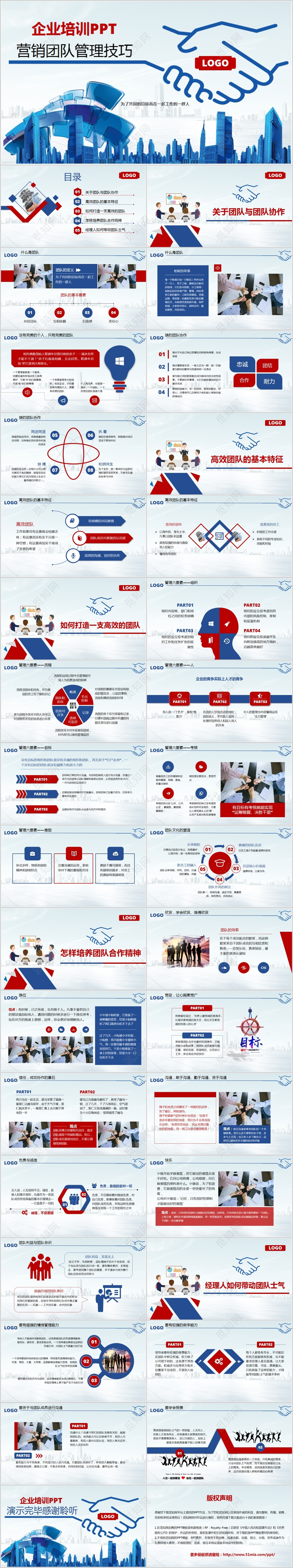 商务风格企业培训营销团队管理技巧员工PPT模板