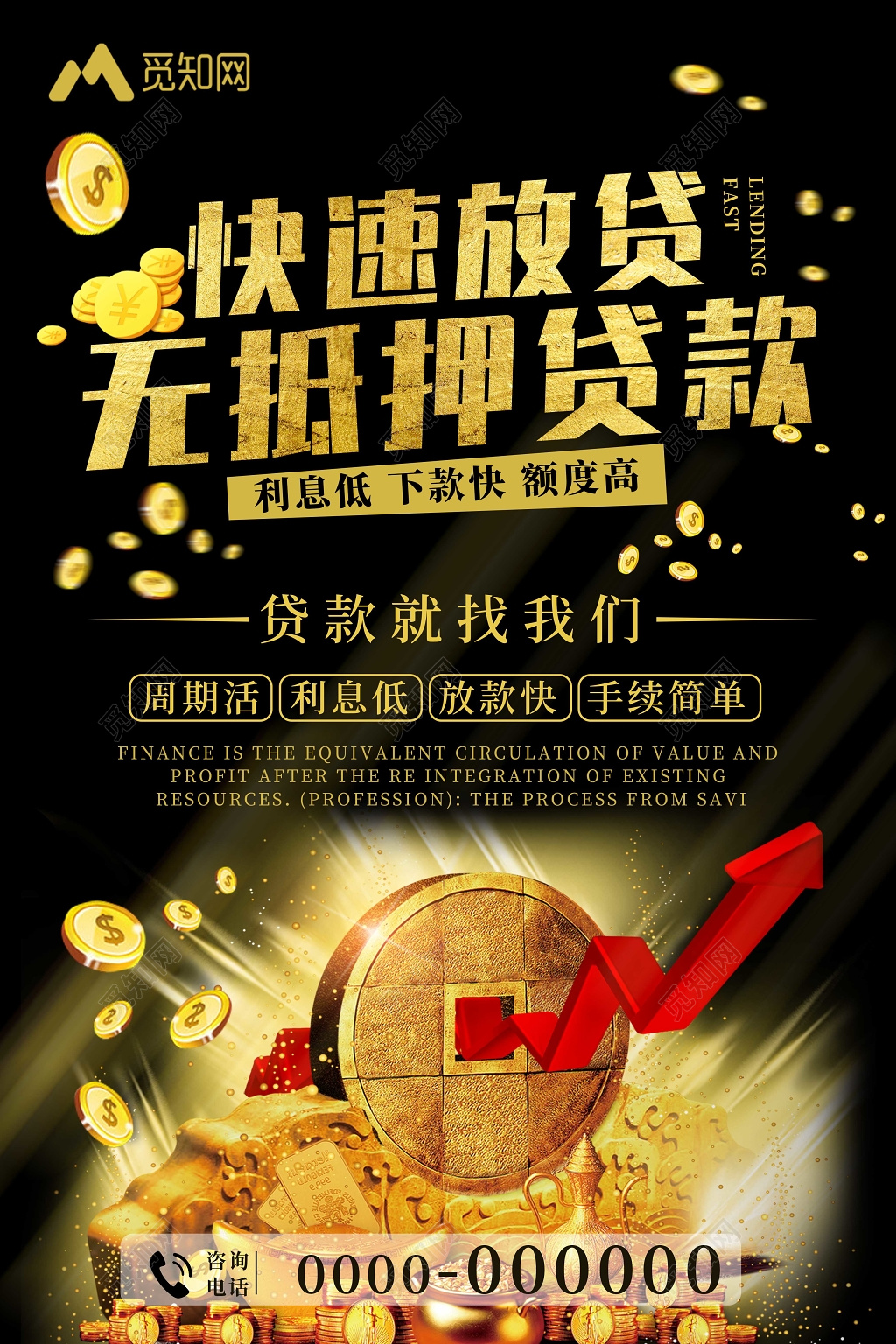 银行财务黑底金字快速放贷无抵押贷款金融贷款促销海报