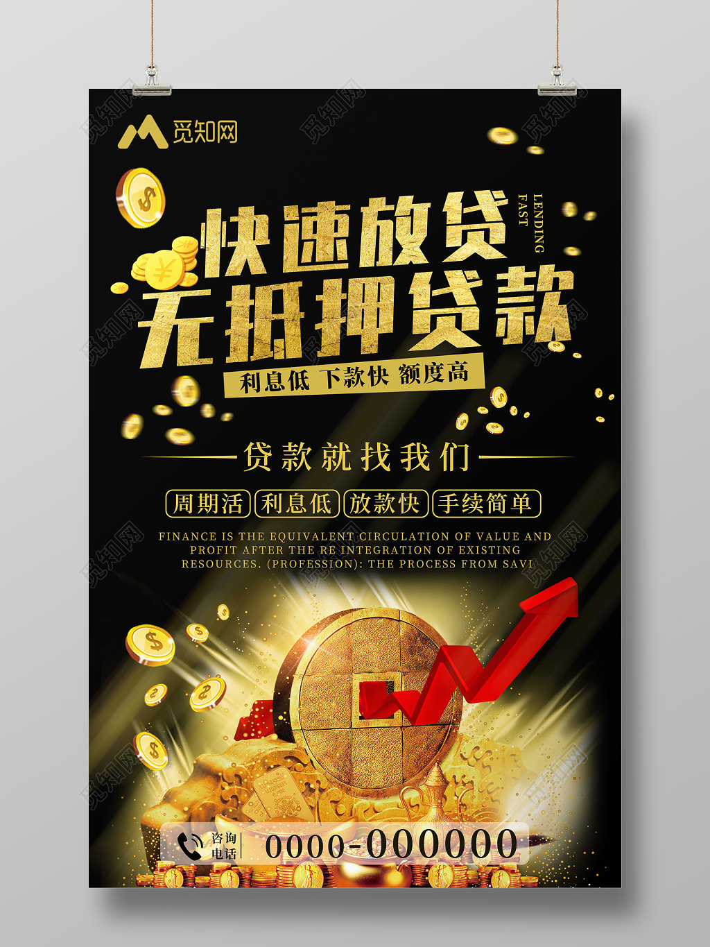 银行财务黑底金字快速放贷无抵押贷款金融贷款促销海报
