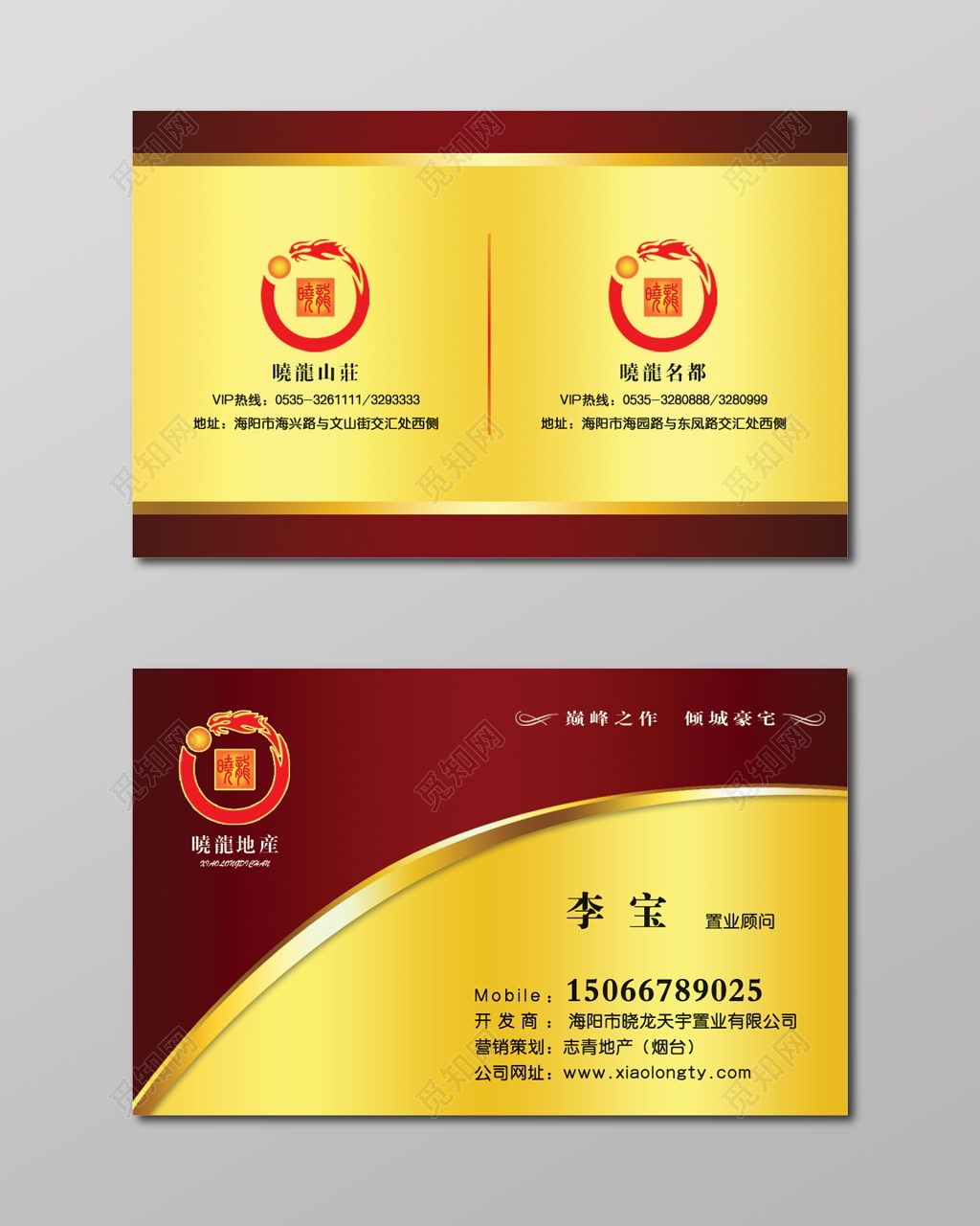 地产名片简约金色时尚人物介绍名片设计模板