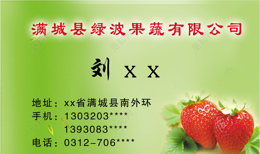 绿色公司经营项目果蔬名片