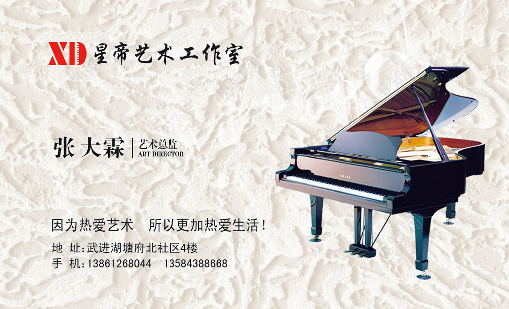 钢琴名片简约纹理人物介绍名片设计模板