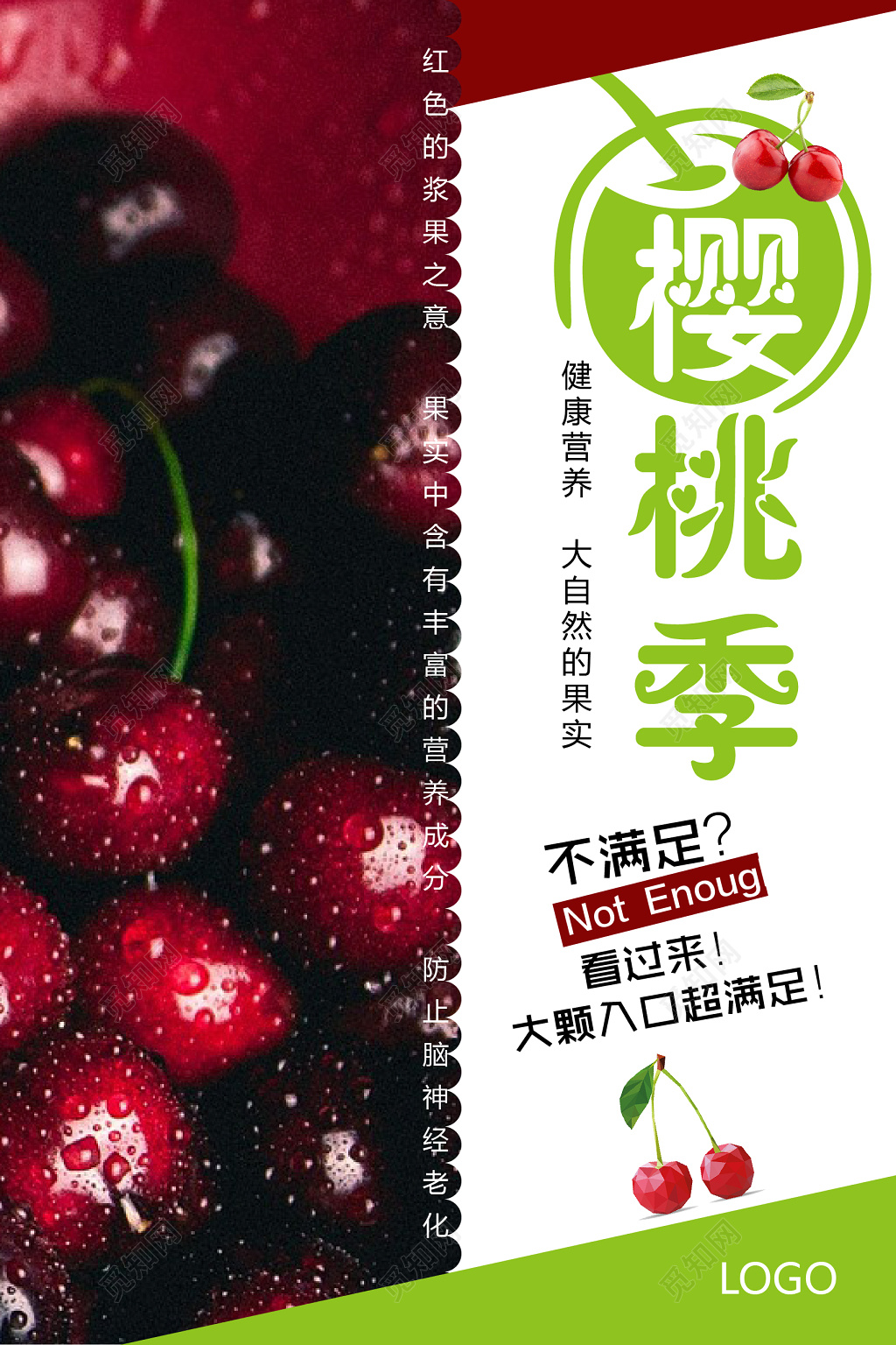 樱桃季健康营养樱桃车厘子水果宣传红色海报
