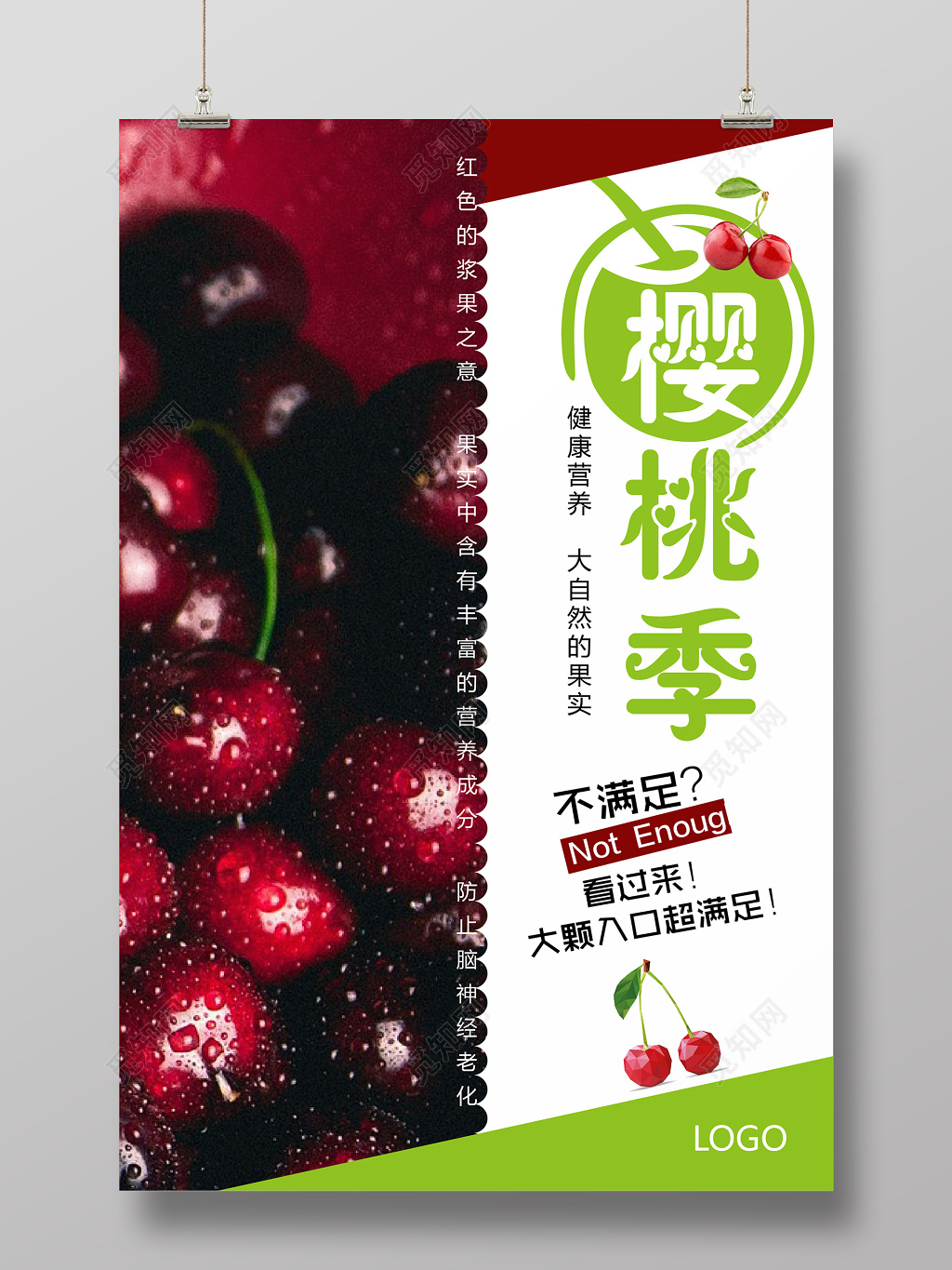 樱桃季健康营养樱桃车厘子水果宣传红色海报