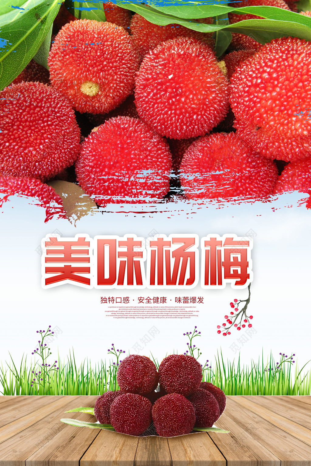 蓝天白云美味杨梅水果宣传海报
