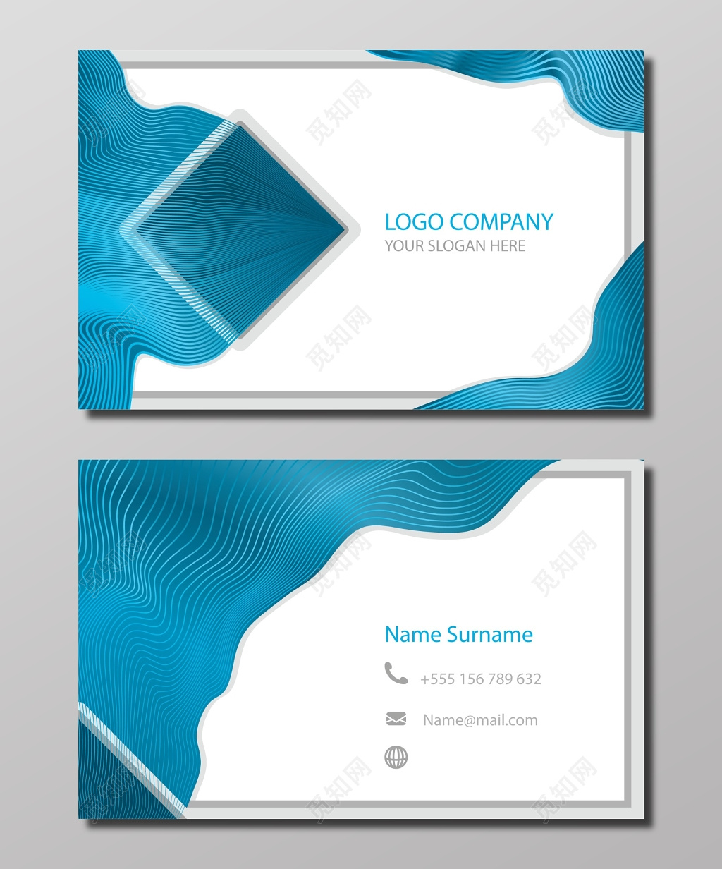 波纹蓝色公司商务名片模板