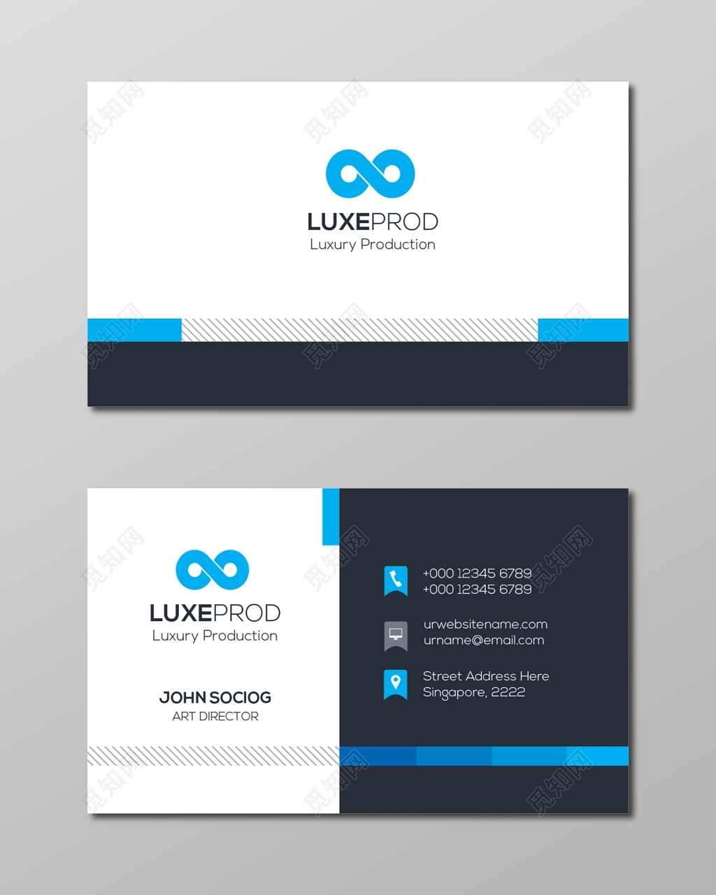 黑蓝简约个性商业名片设计模板