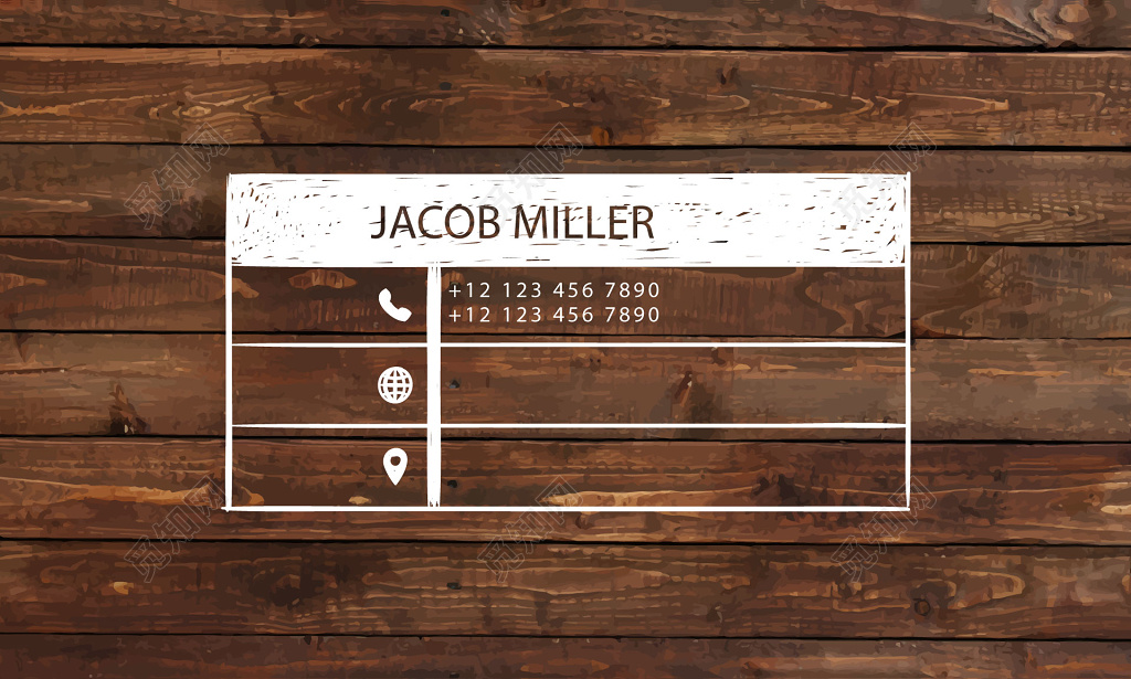 木纹底色简约商务名片模板
