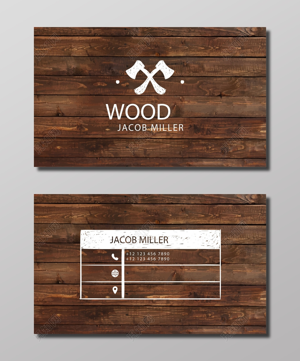 木纹底色简约商务名片模板