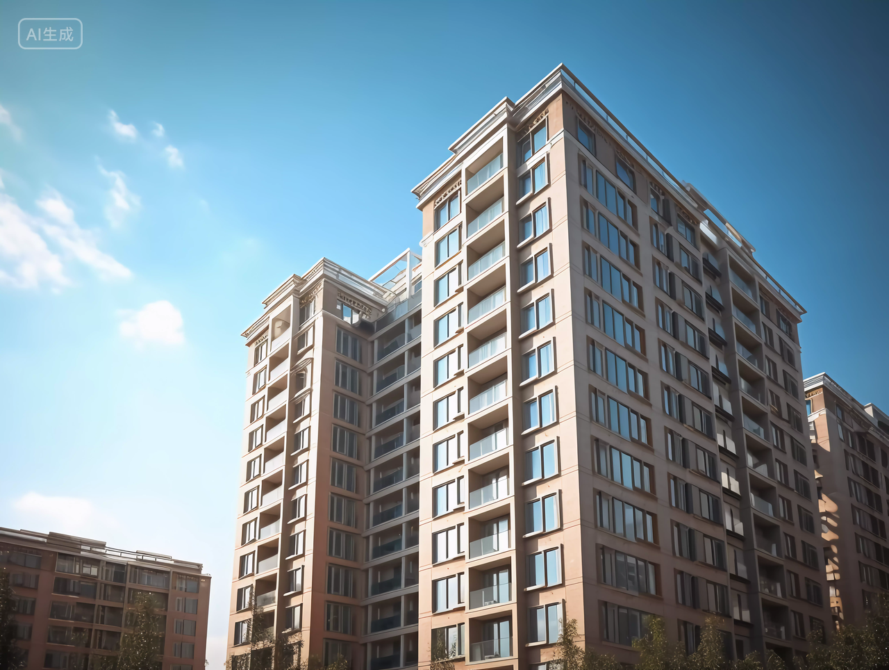 现代高层住宅建筑大楼仰视房子高楼大厦房屋居住房地产摩天大楼都市风景