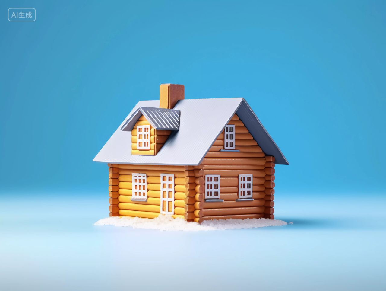 桌子上的小木屋模型蓝色背景房子高楼大厦房屋居住房地产摩天大楼都市风景