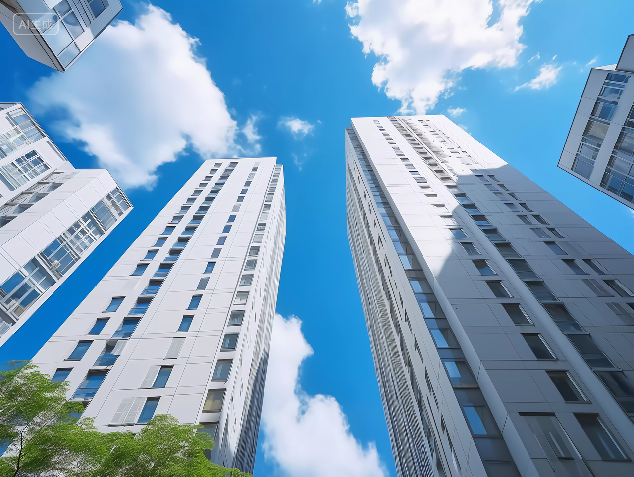 现代住宅大楼小区公寓仰视房子高楼大厦房屋居住房地产摩天大楼都市风景