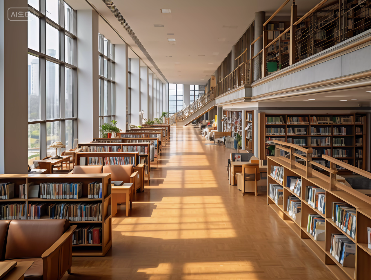 陈列整齐的图书馆空旷的图书馆开学季学校校园教育培训学习