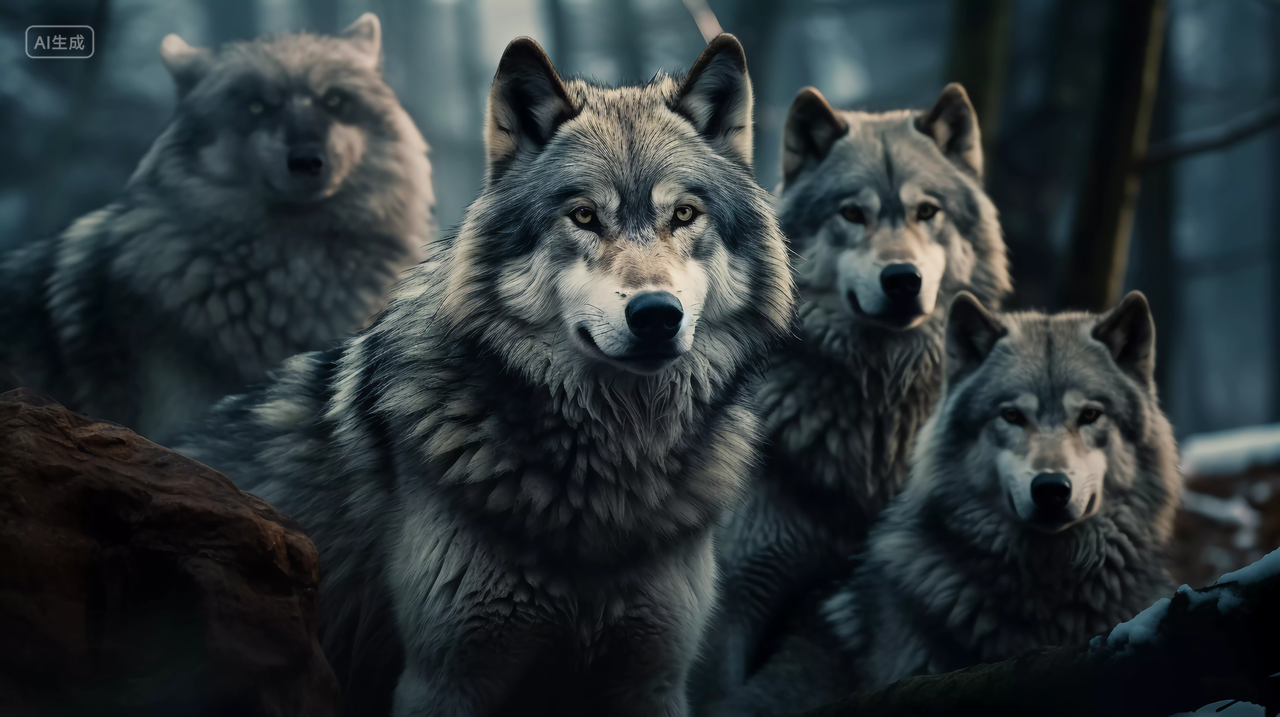 大自然野生动物狼有气势的野狼群狼嚎叫嘶吼狼群打架