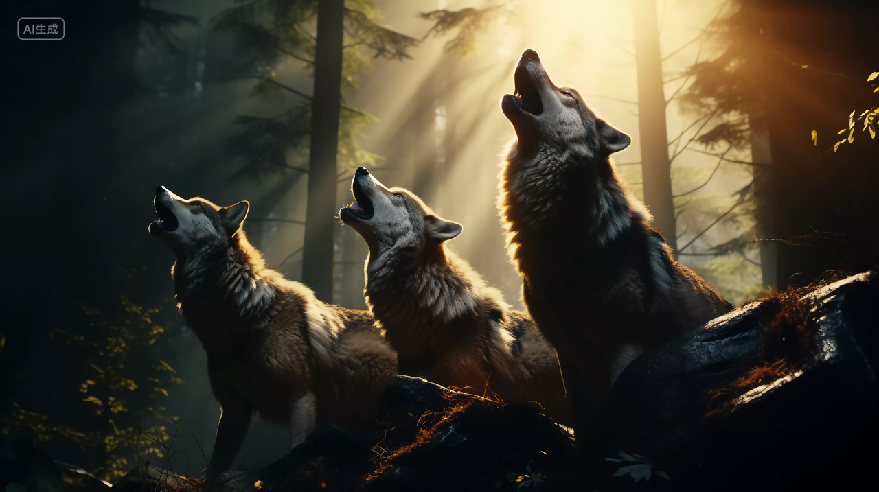 大自然野生动物狼有气势的野狼群狼嚎叫嘶吼狼群打架