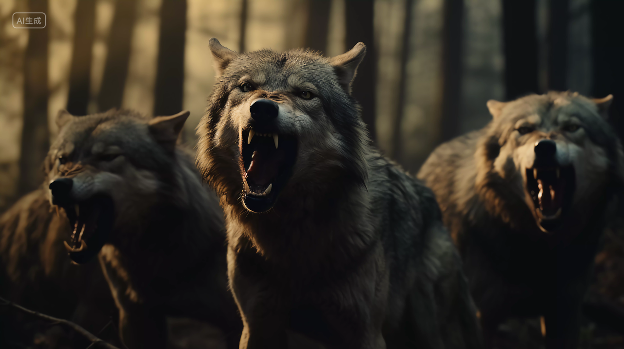 大自然野生动物狼有气势的野狼群狼嚎叫嘶吼狼群打架
