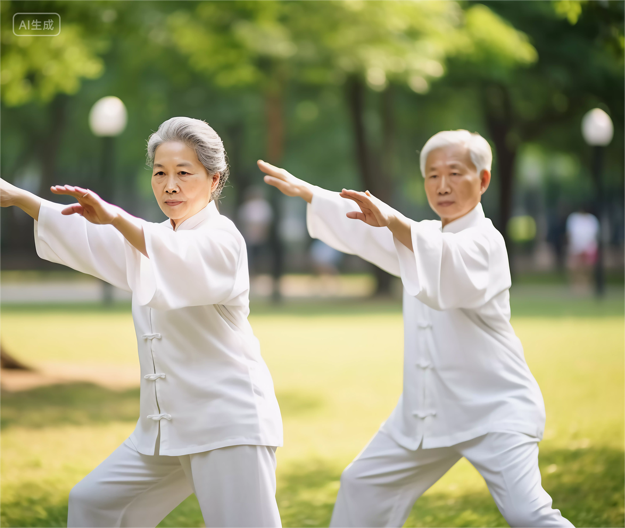 老年人在公园打太极运动方式锻炼身体健身健康生活健康生活理念