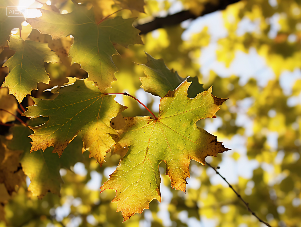 阳光透过梧桐叶照下来法国梧桐叶特写秋天深秋的梧桐树梧桐叶法国梧桐浪漫壁纸风景