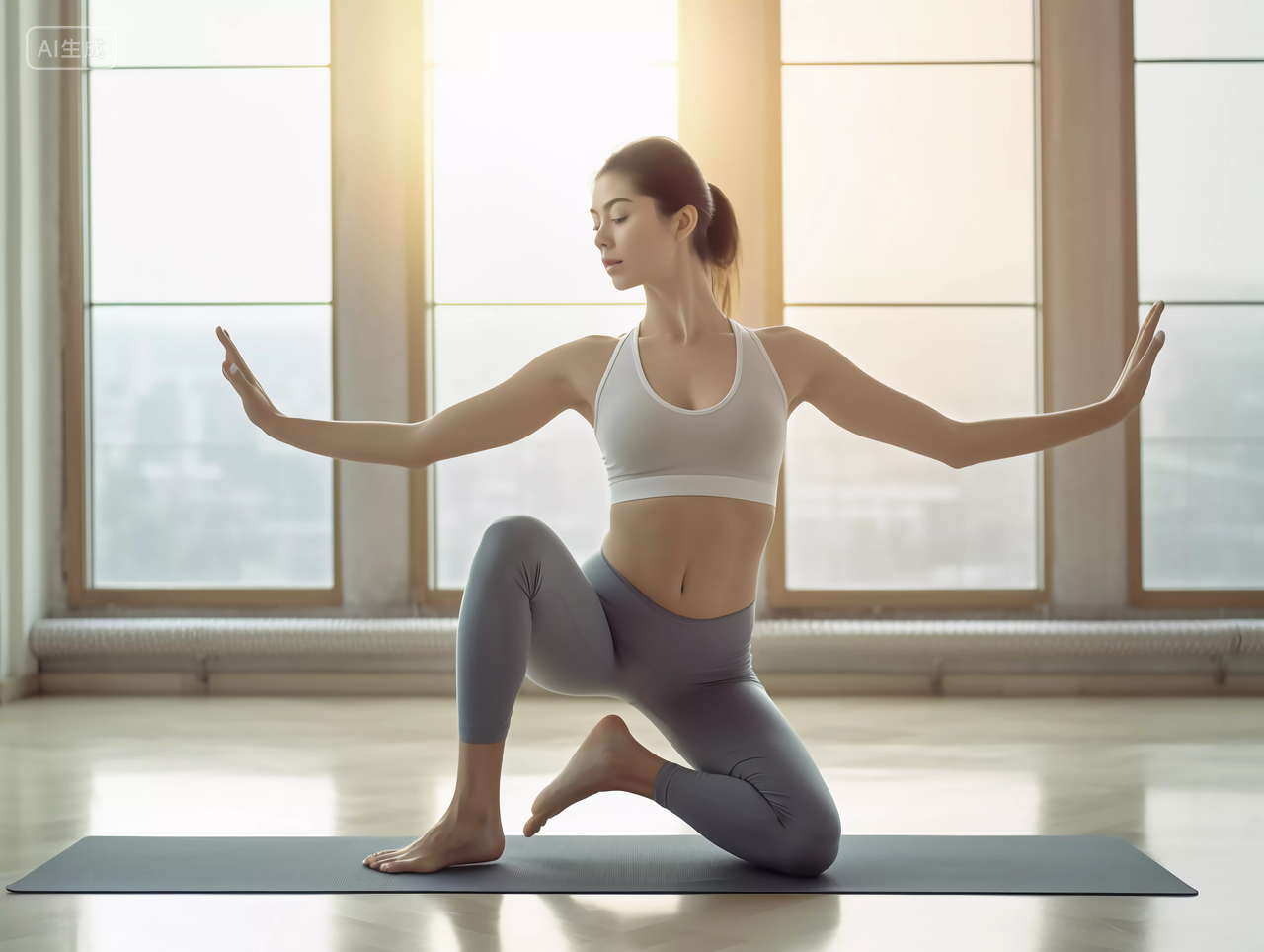 女子在做瑜伽拉伸身体运动方式锻炼身体健身健康生活健康生活理念