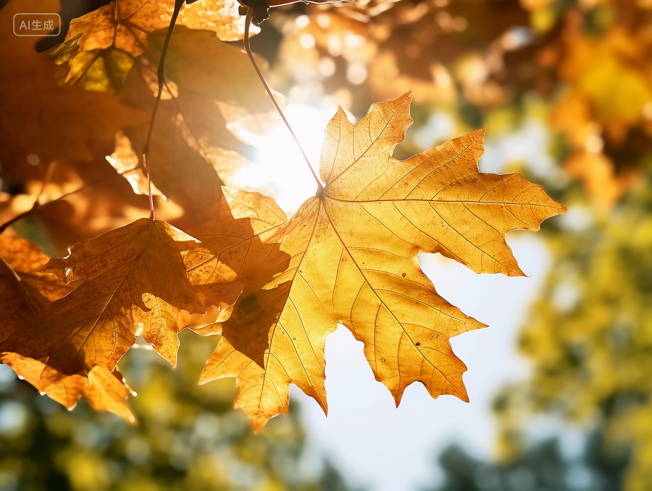 阳光透过梧桐叶照下来法国梧桐叶特写秋天深秋的梧桐树梧桐叶法国梧桐浪漫壁纸风景