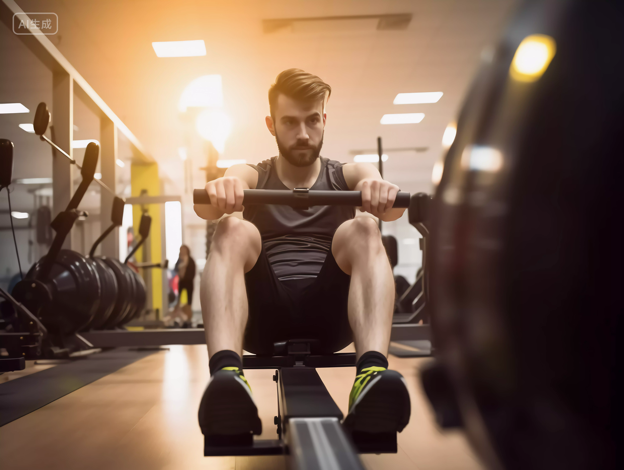 一个男人在健身房使用健身器材健身房场所背景运动方式锻炼身体健身健康生活健康生活理念