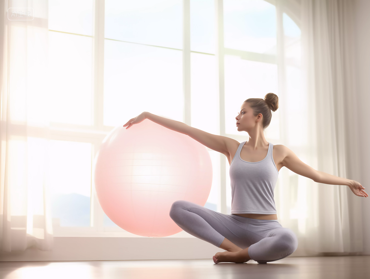 女子在做瑜伽拉伸身体运动方式锻炼身体健身健康生活健康生活理念