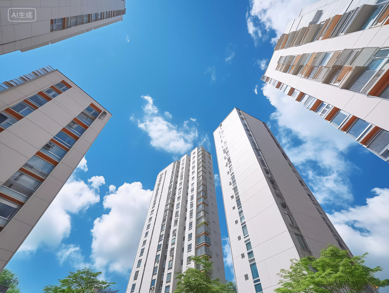 现代住宅大楼小区公寓仰视房子高楼大厦房屋居住房地产摩天大楼都市风景