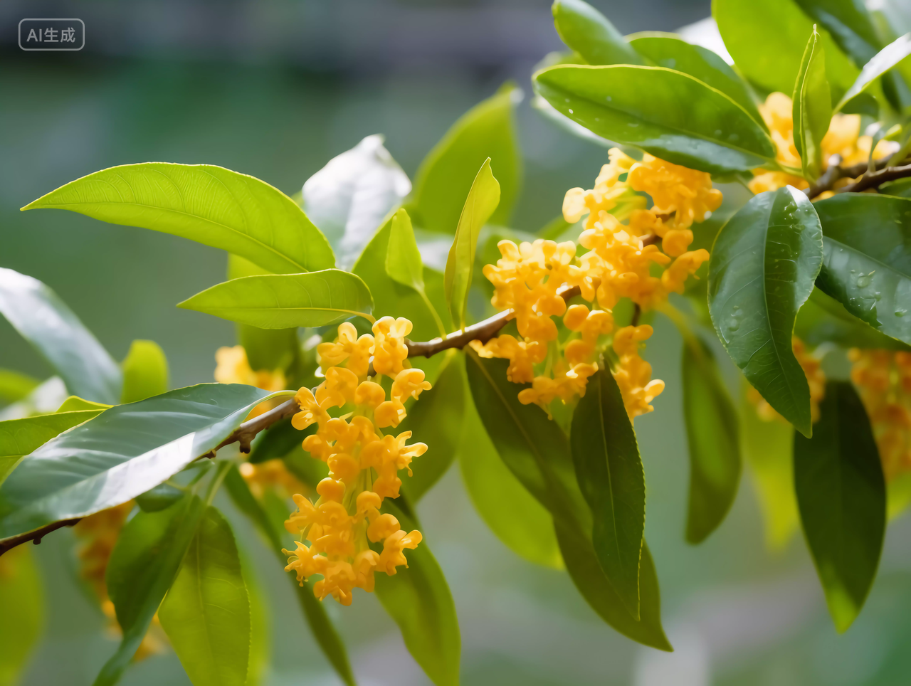 挂在树枝上的黄色桂花中秋桂花喜庆中秋节八月十五中国文化传统节日花好月圆
