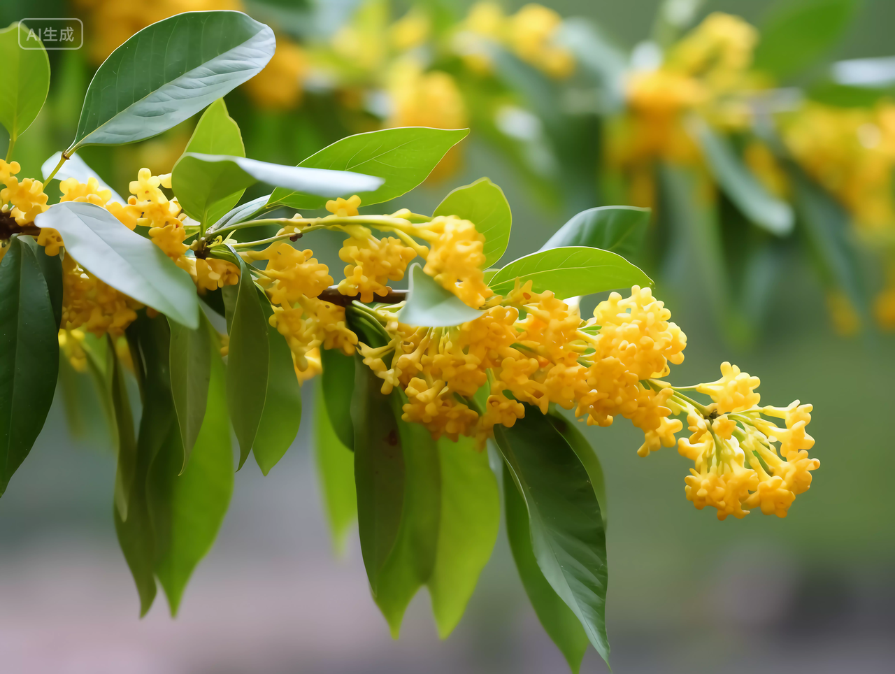 挂在树枝上的黄色桂花中秋桂花喜庆中秋节八月十五中国文化传统节日花好月圆
