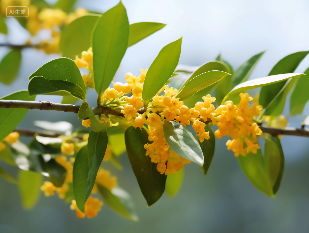 挂在树枝上的黄色桂花中秋桂花喜庆中秋节八月十五中国文化传统节日花好月圆