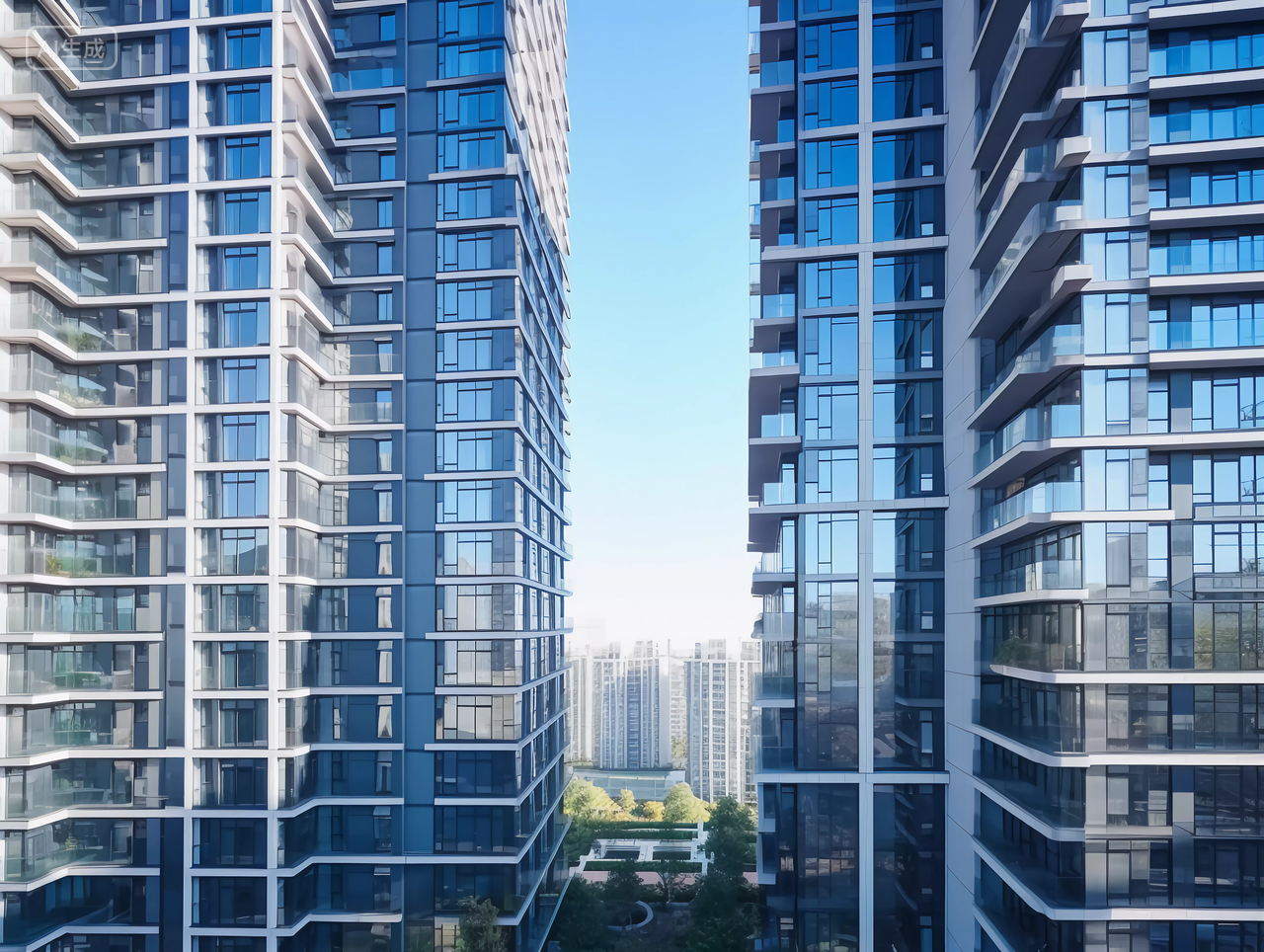 现代高层住宅建筑大楼水平镜头房子高楼大厦房屋居住房地产摩天大楼都市风景