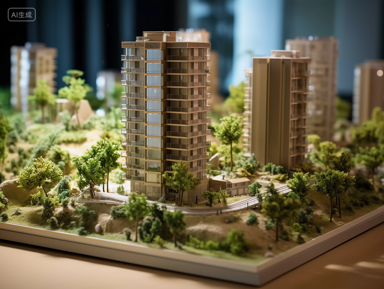 售楼处的建筑模型开发楼沙盘房子高楼大厦房屋居住房地产摩天大楼都市风景
