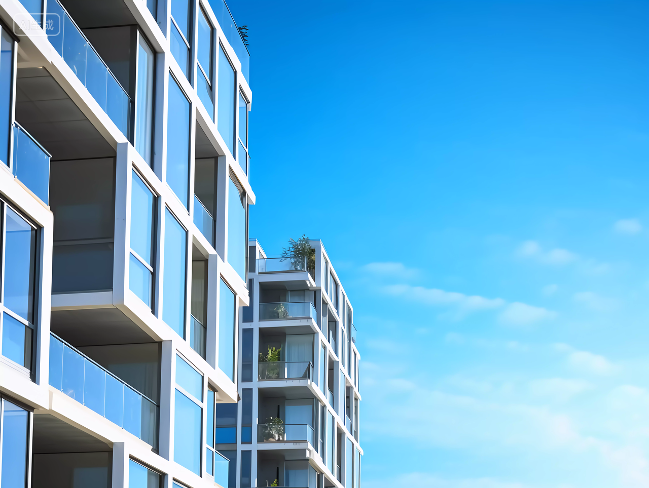 现代高层住宅建筑大楼水平镜头房子高楼大厦房屋居住房地产摩天大楼都市风景