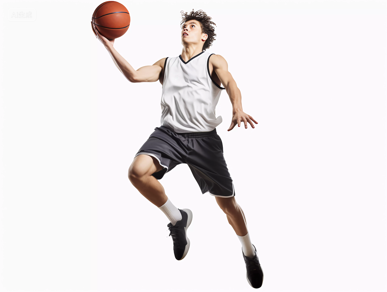 青年男人打篮球姿势棚拍白底运动方式锻炼身体健身健康生活健康生活理念